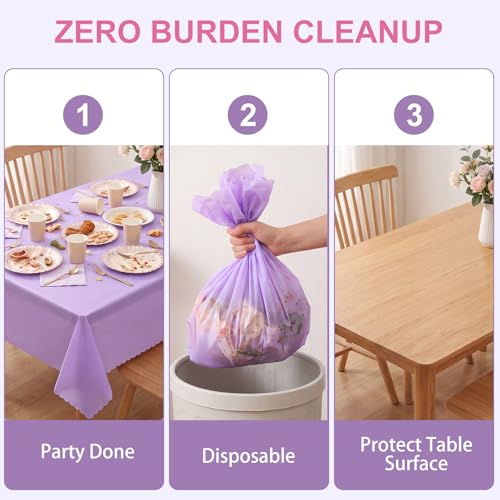 Image of NatNarr 3 Pack Light Purple Tablecloths, Plastic Lavender Table Cloths