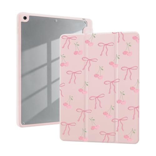 Cute Cherry Bowknot Case for iPad (A16) 11th Generation 2025 11 Inch/iPad 10th Generation 2022 10.9 Inch with Pencil Holder Trifold Stand Pink Leather Girly Cover Clear Back Shell Auto Wake/Sleep by AdorableWhimsy - Used condition - US$11.66