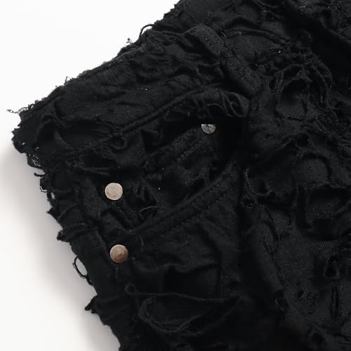 Men’s Black Stacked Jean Composite Fabric Ripped Jeans Destroyed Straight Denim Pants Hip Hop Trouser Streetwear4