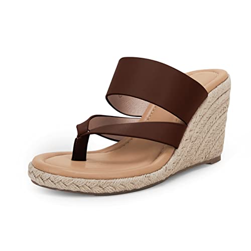 Womens Espadrille Wedge Sandals Platform Thong Padded Insole Single Vegan Leather Strap Slides Backless Slip On Casual Summer Flip Flops