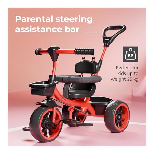 Image of Lifelong Kids Harness Parental Control Tricycle with EVA Wheels, Bell & Storage Basket|Baby Trike|Age Group 1 Years to 4 Years Carrying Capacity Upto 25 kgs(Red /Black)