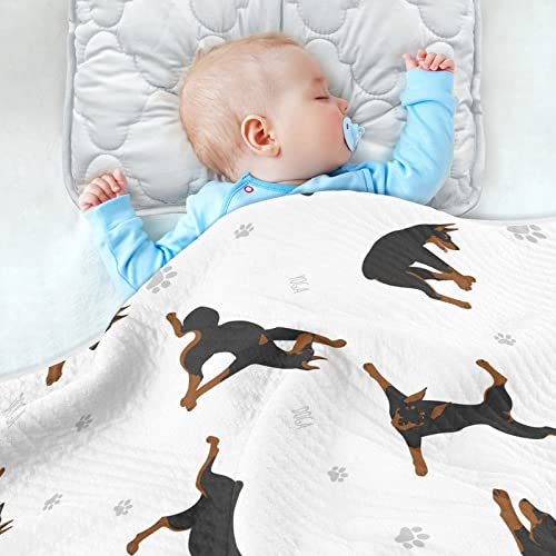 Image of Swaddle Blanket Exercises Doberman Dog Cotton Blanket for Infants, Receiving Blanket, Lightweight Soft Swaddling Blanket for Crib, Stroller, Nursery Blankets, 30 inch X 40 inch, Puppy Multi1