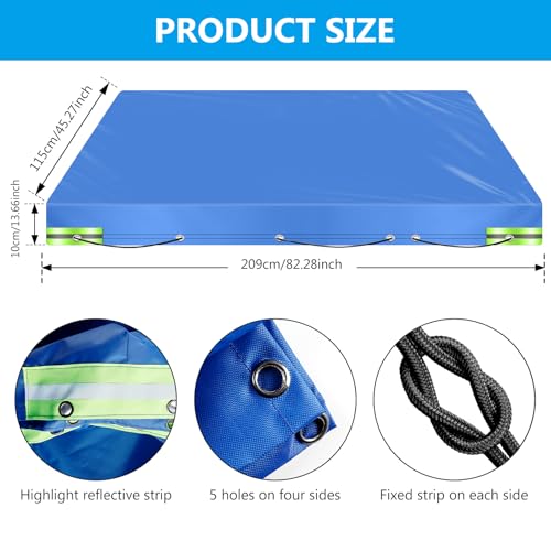 Flachplane 209x115x10cm für Anhänger - 420D Oxford Abdeckplane, Wasserdicht & Reißfest, mit Planenseil, Reflexstreifen, Ösen, für PKW bis 750kg, Blau