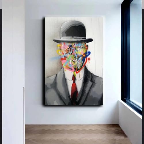 Toile graffiti Magritte de salon avec finitions d'art abstraites et soignées