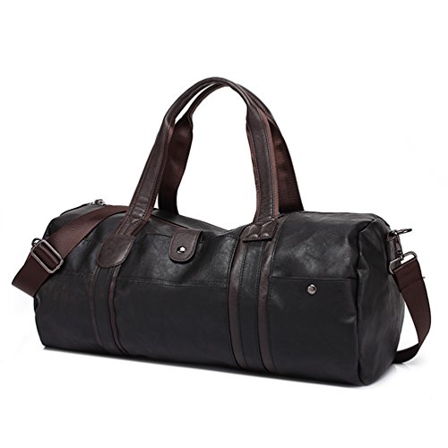 YFbear Vintage Reisetasche Leder Wasserdicht Große Qualität Fitness Tasche Dufflebag Sporttasche Weekend Reisetasche Weekender für Männer und Frauen. (Schwarz) Cover