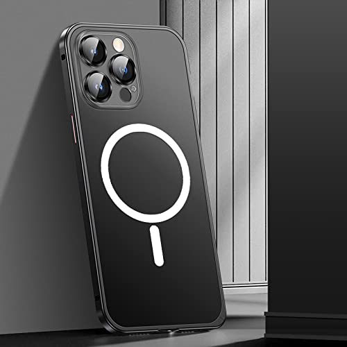 Caja de teléfono de metal magnético marco de aluminio negro con protección de lente para iPhone 13