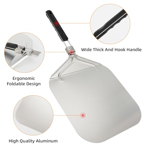Aluminum Pizza Peel,12.6 Inch Metal Pizza Turning Peel,Pizza Paddle with Foldable Rubber Handle for Effortless Pizza Transfer & Easy Storage,Pizza Oven Accessories Tools for Indoor & Outdoor Grill — view 6