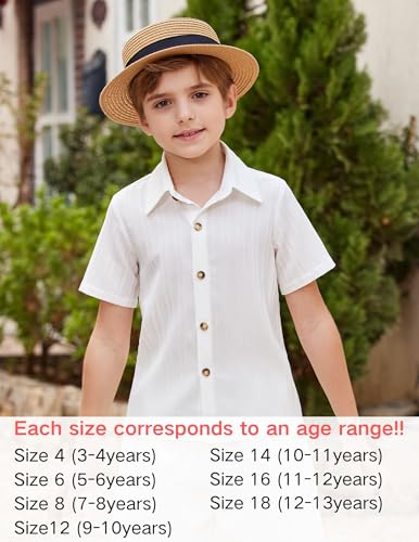 Arshiner Boys White Button Down Shirt Short Sleeve Boys Summer Outfits Size 14 (8-9years)2