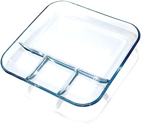 NUTRIUPS Glass Divided Plate with 4 Compartments, 1 Piece, 10inch Divided Dinner Plates Breakfast Plate with Dividers Divided Dish