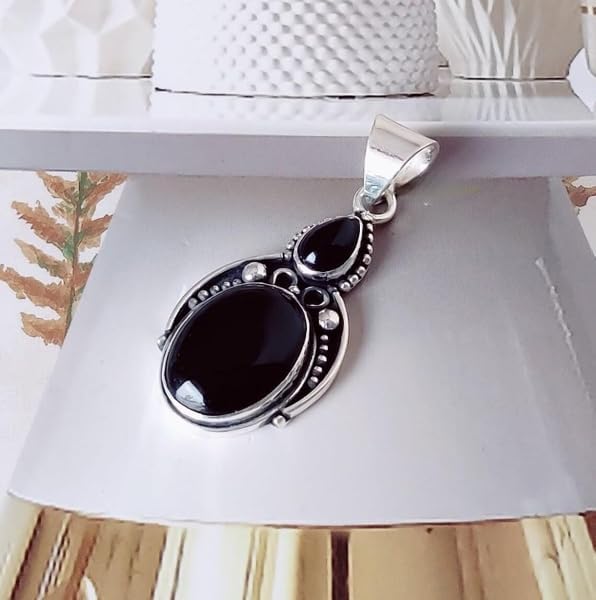 Black Onyx Stone 925 Sterling Silver Pendant For Women Girls Gift, Natural Gemstone Pendant Necklace, Handmade jewellery Pendant, Solitaire Pendant Mother Day Gift image 5
