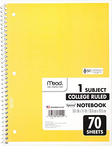 Mead Spiral Notebooks, 1 Subject, College Ruled, 70 Sheets, 24 Pack (73705) #TOP5