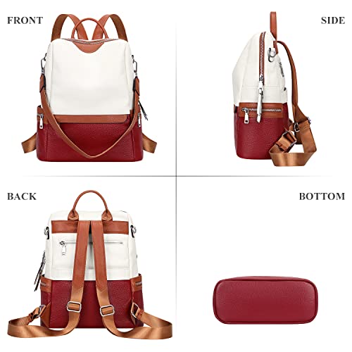 Image of ALTOSY Leather Backpack for Women Elegant Genuine Backpack Purse Ladies Leather Shoulderbag(S80 White /Wine Red /Brown)