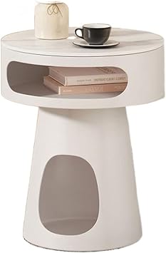 End Table Side Tables Modern Small End Table, Sofa Side Table with Rockboard Top, Elegant Bedside Table with Storage Shelf for Living Room, Bedroom, Balcony, Metal Frame Coffee Table Living RoomWhite