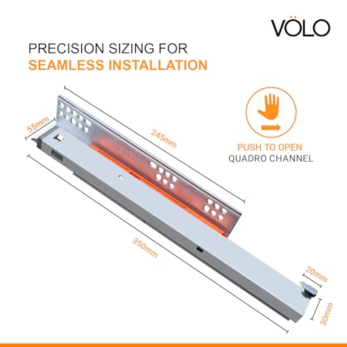 Image of Volo Heavy Duty Drawer Slides, Full Extension Ball Bearing Runners | Pack of 2 Piece | Channels for Kitchen Cabinets, Wardrobes, and Dressers (Undermount (Push to Open), 14 Inch)