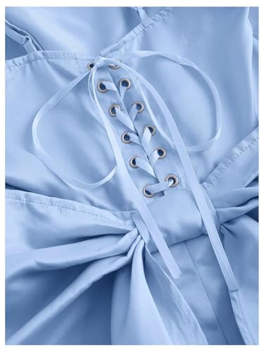 Image of WDIRARA Women's Satin Bow Homecoming Dresses Spaghetti Strap Wedding Guest Gown Summer Mini Dress