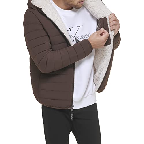 Image of Calvin Klein mens Lightweight Packable Down Jacket With Sherpa Lining