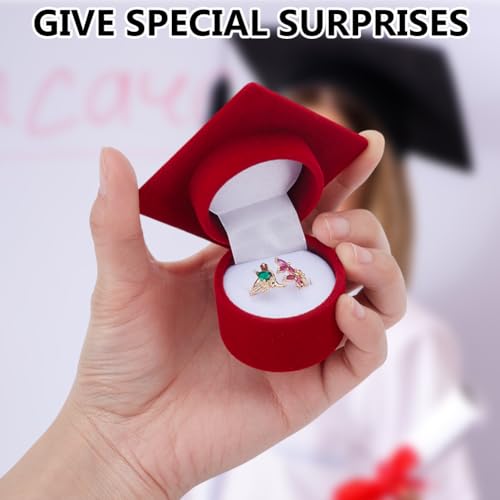UNICRAFTALE 3 Pcs Graduation Cap Shaped Ring Box Plastic Jewelry Ring Gift Boxes Red Jewelry Storage Box Jewellry Display for Birthday Gifts Ring Organizer Case for Graduation Party Supplies - Thumbnail 4