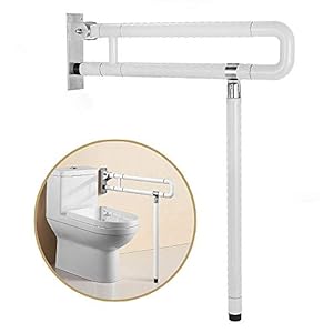 Handicap Grab Bars for Bathroom, Foldable Stainless Toilet Grab Bar with Textured Grip, 29.5(L) x27.5(H) inches Flip Up Toilet Safety Rails with Leg for Elderly