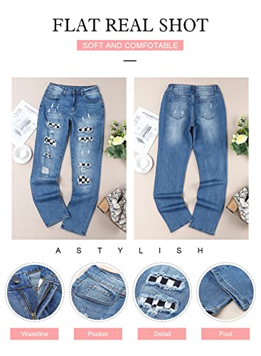 Astylish Womens Soccer Patchwork Destroyed Stretch Loose Boyfriend Jeans Classic Ripped Hole Denim Pants Blue X-Large4