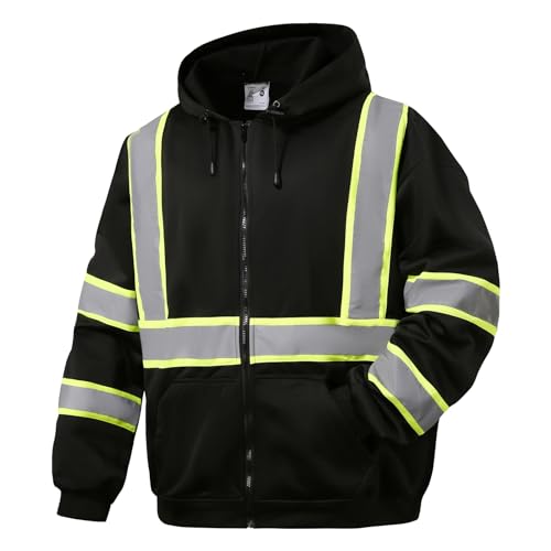 Image of SKSAFETY Mens Hi Vis Reflective Sweatshirts Class 3 Safety Sweatshirts with Pockets Black High Visibility Sweatshirt, Black:, 4X Große Größen