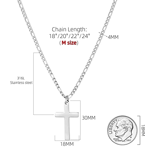 Captainsteel Cross Necklace For Men-Figaro Chain Stainless Steel/18K Gold Plated Plain Polishd Cross Pendant Necklace Simple Faith Jewelry Gift For Men Women 18-24 Inches #TOP1