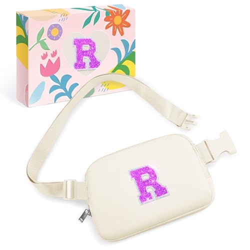 Image of COSHAYSOO Initial Letter Fanny Pack for Girls Crossbody Purse, Personalized Birthday Gifts for 6 7 8 9 10 11 12 Year Old Girl Preteen Tweens Ivory Letter R