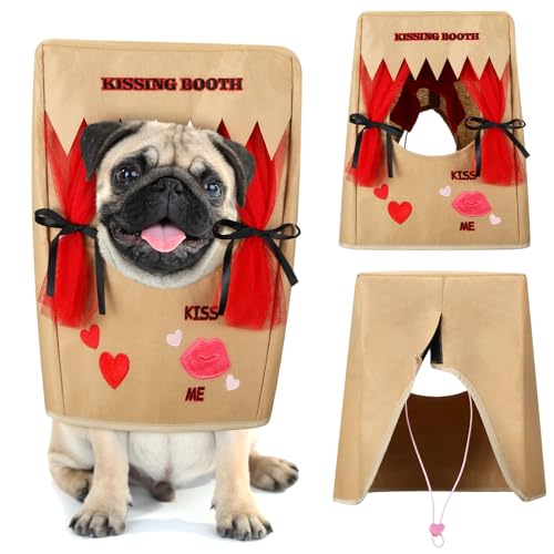 Solsew Valentine Dog Costume Kissing Booth Headpiece for Dog and Cats Cute Pup Kissing Booth Pet Headwear Costume Gift for Holiday Birthday Party (Brown S/m)