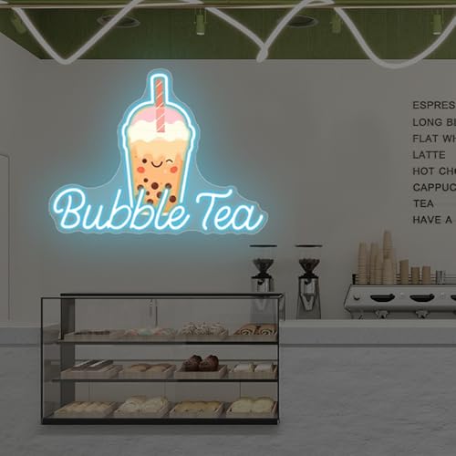 Image of Bubble Tea Neon Sign, Boba Tea Milk Tea LED Neon Light Drinks Coffee Bar Shop Wall Decor Art Personalized Restaurant Welcome, Coffee Dessert Shop Bubble Boba Tea Party Office Bedroom,Ice Blue