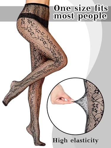 3 Pairs Halloween Women Fishnet Tights High Waist Patterned Stockings Leggings Thigh-high Black Socks Lace Pantyhose3