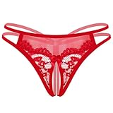 Avidlove Women Lace Panties Floral Lace Briefs Mesh Hollow Out G-String Thongs T-back Underwear Red M