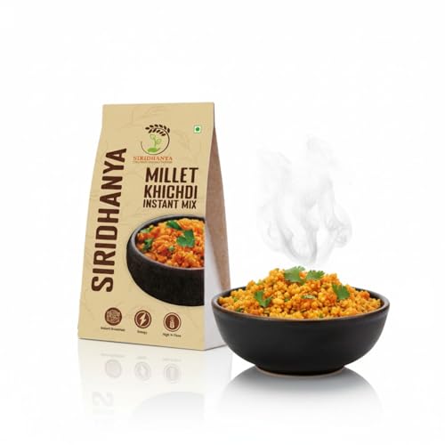 Image of SIRIDHANYA Millet Khichdi Instant Mix | Ready to Cook Millet Breakfast | High Fibre Savoury Mix | Tasty Homemade Style Khichdi in Minutes | Ideal for Busy Mornings & Light Meals (450g pack of 1)