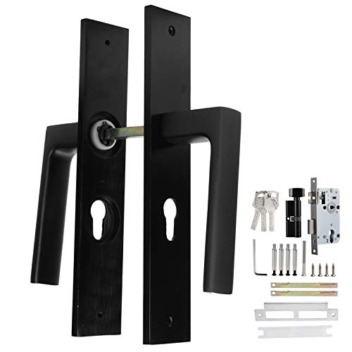 Entry Lever Lock Handle Set, Reversible Door Locking Lever Handle, High Security Zinc Alloy Door Hardware with Copper Lock Cylin