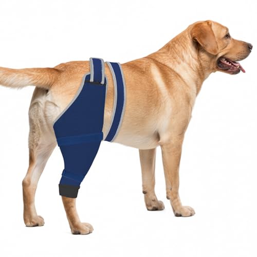 Image of Dog Sleeve for Rear Legs to Stop Licking, Upgraded Surgical Recovery Sleeve for Hind Back Leg Wound,TPLO, ACL Surgery, Light Comfortable Cone Alternative, Left, L, Navy Blue
