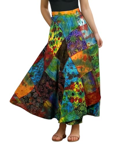 Agan Traders 400-S/M Women’S 2024 Boho Maxi Skirt For Fall Patched Tie Up High Waisted Long Skirt Bohemian Wrap Cover Up  thumb #1