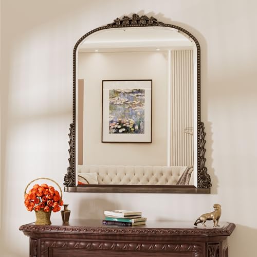 Wall Mirror, Vintage Carved Bathroom Mirror 40" x 32" Antique Metal Frame Wall Mirror for Bedroom, Living Room, Entryway, Fireplace, Hallway, Bronze