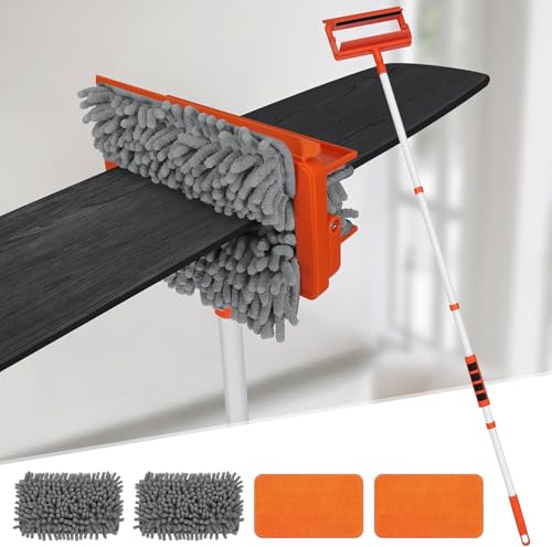 Image of MONJAY 3 in1 Fan Cleaner Duster with 159cm Extendable Long Handle for Ceiling Fan Blade,Fan Cleaning Mop with 2 Microfiber Mop Head for Dusting Ceiling Fan Washable Pads for Wipe Wall (King)