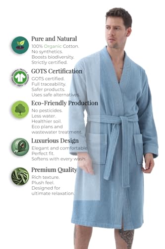 Organic Turkish Cotton Terry Hooded Kimono Bathrobe, Robe for Men2