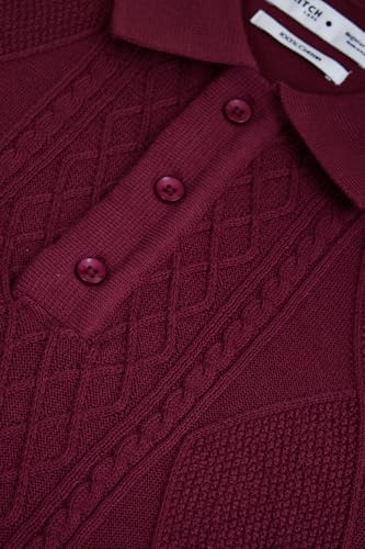 Image of SNITCH Men Polo T-Shirt | Classic Cable Knit Textured Front Panel & Half Sleeve Design | Premium 100% Cotton Knitted T-Shirt Men, Breathable Casual Holiday