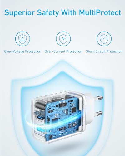 Anker snelle 20W-wandoplader met 2 poorten en USB-C-oplaad voor iPhone 15/iPhone 15 Plus/iPhone 15 Pro/iPhone 15 Pro Max/iPad en meer (inclusief USB-C-kabel van 1,5 m) - Afbeelding 7