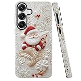 TnXee Case for Samsung Galaxy S25 Plus,White Snowflake Christmas Santa Claus Phone Case Drop Resistant Glossy 2 in 1 Solid Dual-Layer Cover for Girl Women