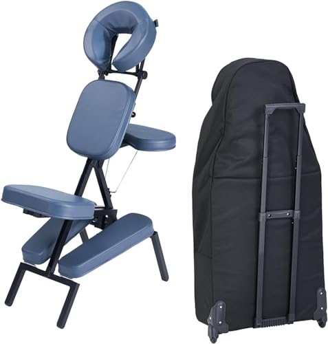 Master Massage Professional Lightweight Portable Massage Chair-Folding Foldable Aluminum Adjustable Tattoo Chair with Wheeled Carrying Case, Aluminum, Blue Master Massage Professional Lightweight Portable Massage Chair-Folding Foldable Aluminum Adjustable Tattoo Chair with Wheeled Carrying Case, Aluminum, Blue