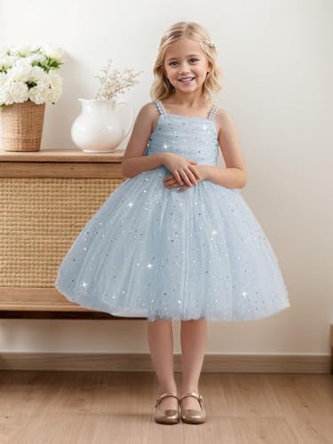 Sparkle Flower Girl Dresses for Wedding Ruched Tulle Starry First Communion Dresses Birthday Ball Gown2