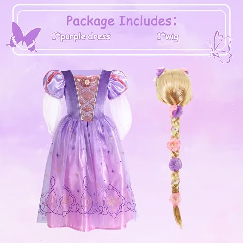 Wizland Princess Costumes for Girls with Wig,Purple Princess Fancy Dress up for Kids & Toddlers Halloween Costumes Outfit 3-4 Years - Image 4