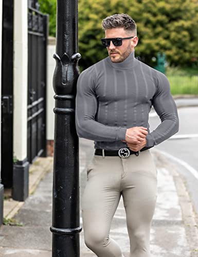 JoZorro Men Turtleneck Long Sleeve Sweater High Neck Top Slim Fit Lightweight Knit Roll Neck Pullover Sweaters for Men2