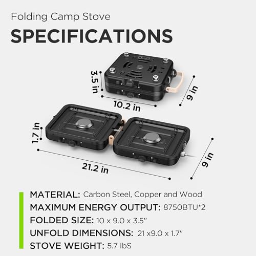 Propane 2-Burner Camping Stove with Carrying Bag, 17500 BTU Adjustable Burners, Portable Folding Gas Stove for Camping, Outdoor Cooking, Backpacking Camp Stove for BBQ, Camping Tailgating - Image 4