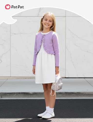 Image of PATPAT Girls Cardigan Bolero Size 4-12 Years Kids Knit Long Sleeve Ruffle Open Front Button Cover Up Cropped Tops for Girls