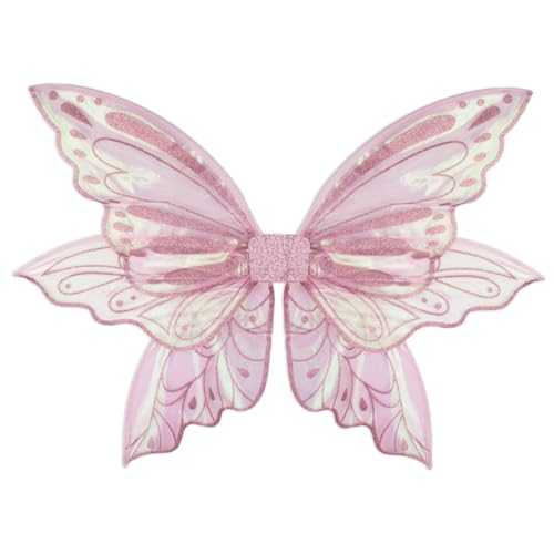 ALIBBON Large Fairy Wings for Adult Women 35x25 Pink Butterfly Angel Wings Transparent Organza Renaissance Fairy Costume Cosplay Accessories for Halloween Dress Up Party Costume