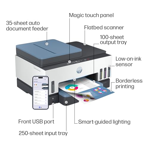 HP Smart Tank 7602 Wireless All-in-One Ink Tank Printer, Scanner, Copier with 2 years of ink included, Best-for-home office, Refillable, AI-enabled (28B98A)
