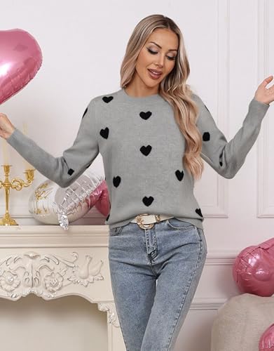 Women's Long Sleeve Crew Neck Pullover Sweaters Casual Lightweight Cute Heart Knitted Sweater2