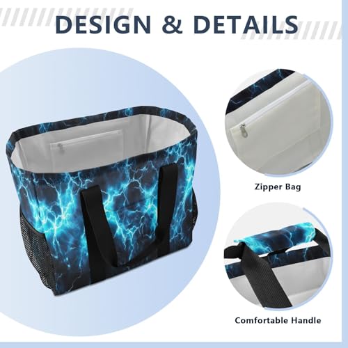 Nander Blue Lightning Foldable Tote Bag Waterproof Sandproof Women Beach Bag Handbag Gym Bag Travel Shopping Bag3
